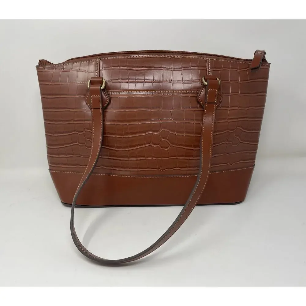 St. John's Bay Westbrooke Brown Top Zip Faux Leather Satchel Tote Bag‎